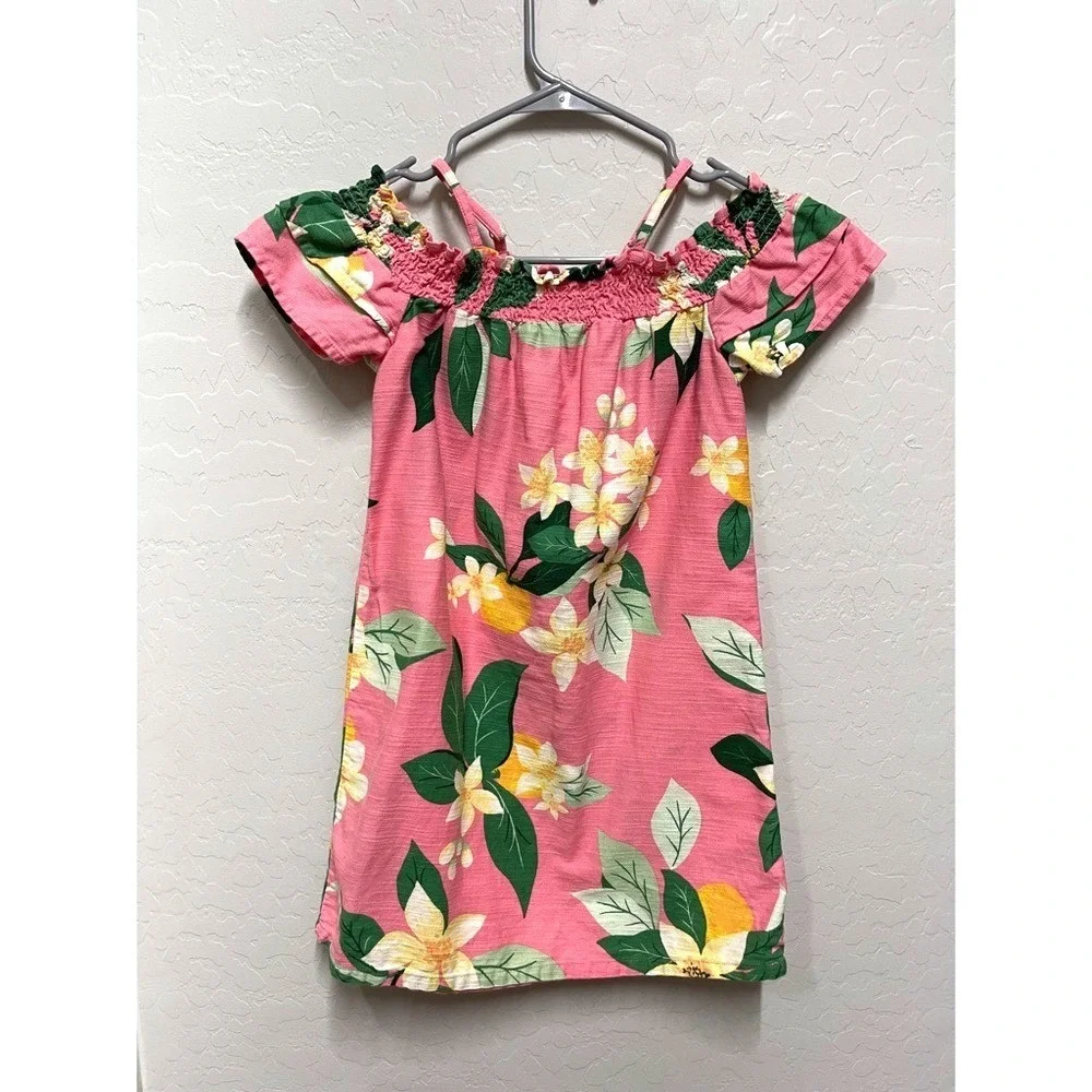 Old Navy‎ Girls Pink Floral Smocked Off Shoulder Dress Size 8
